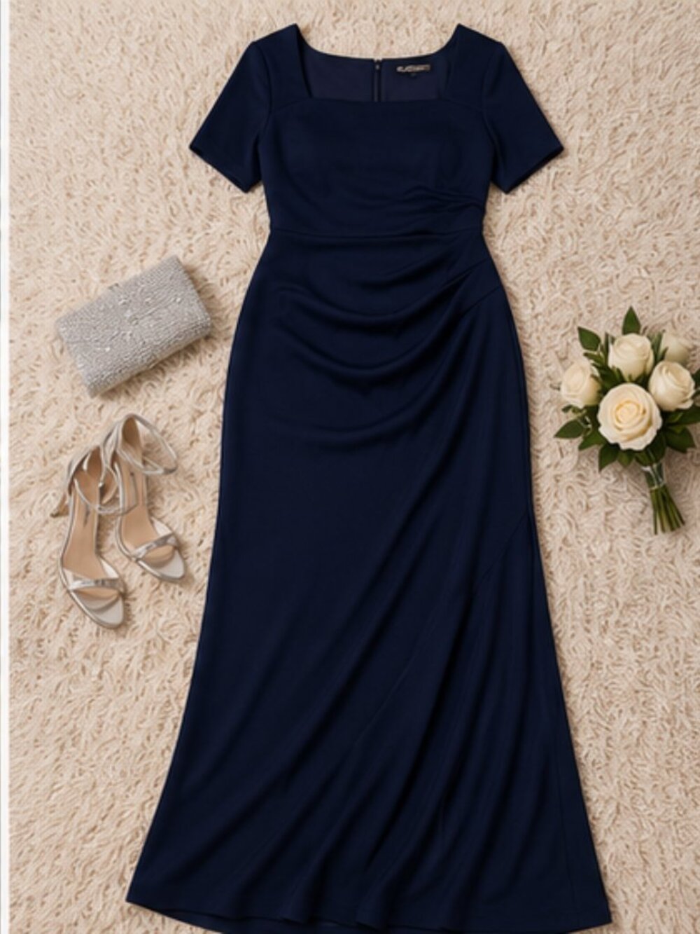 Betsy & Adam Plus Size Tech-Scuba Open Back Gown Maxi Dress Navy Size 14W NWT
